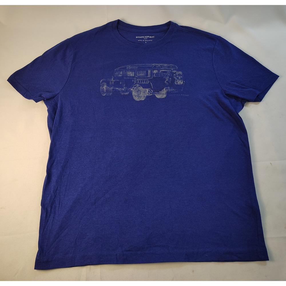 Banana Republic Mens Blue Off-Road Vehicle Graphic T-Shirt Large L Cotton Blend